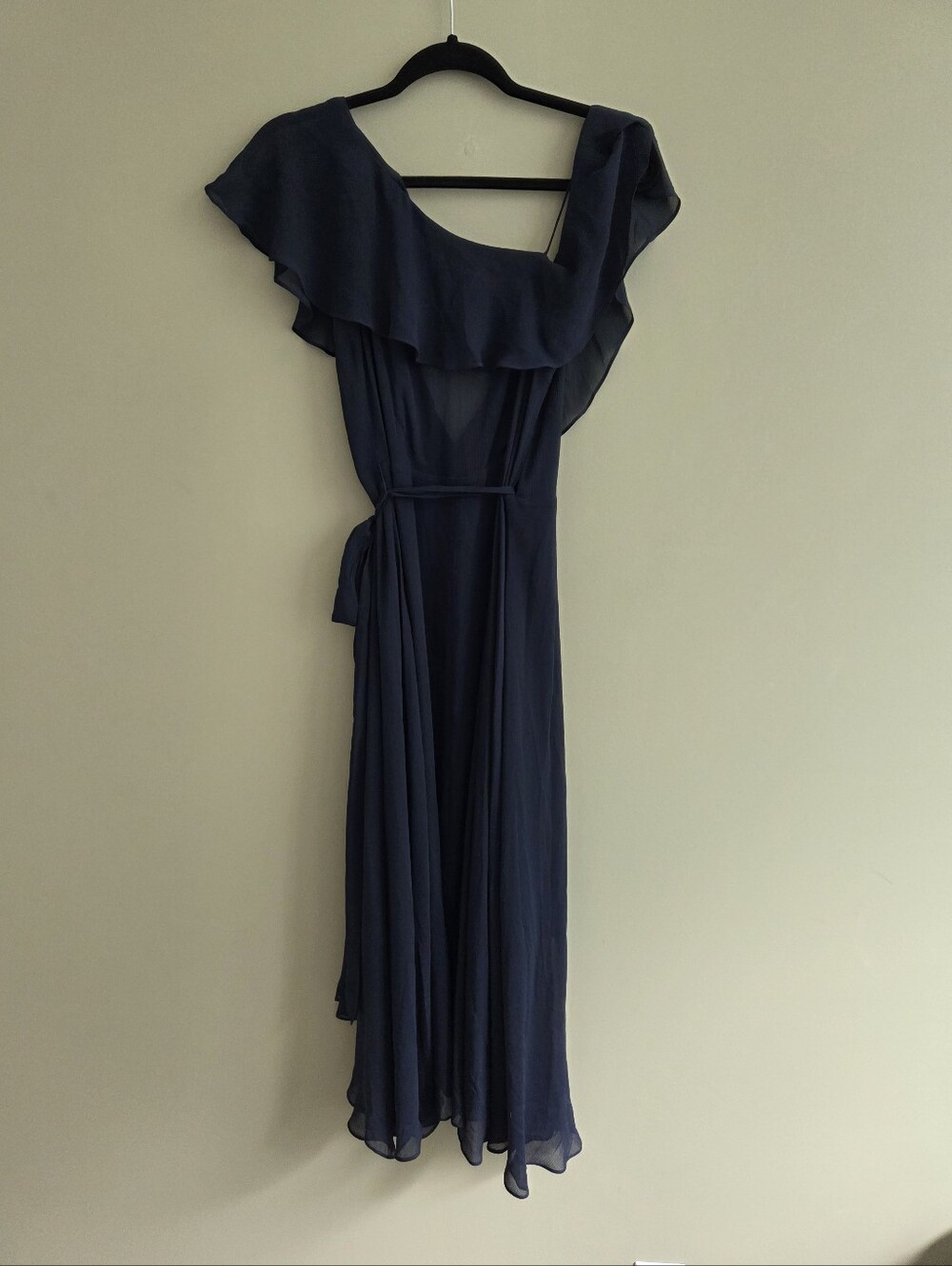 WAYF Women's V-neck Wrap Midi Cocktail Flutter Chiffon Dress Navy Blue Size S - Picture 4 of 8